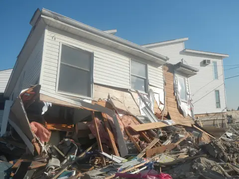 A beach house wrecked by Hurricane Sandy's surge in the Rockaways, Queens