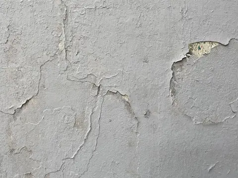 Cracked and flaking paint on a damp wall